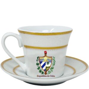 Elegant Demitasse Set of 6 with Cuban Coat of Arms and Gold Trimmings