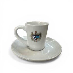 Set of white coffee cups with the Cuban coat of arms 4-cup black espresso coffee set with Cuban crest (gold or silver).