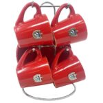 Set of 4 Red Cups with Saucers – Cuban Coat of Arms 4-cup black espresso coffee set with Cuban crest (gold or silver).