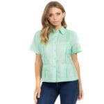 Women’s Traditional Guayabera Shirt – 100% Linen, Short Sleeve, 4-Pocket Design