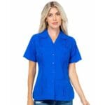 Women’s Traditional Guayabera Shirt – Cotton Blend, Short Sleeve, 4-Pocket Design