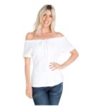 Women’s Sexy Guayabera Off-Shoulder Top – Button Down Linen Blend