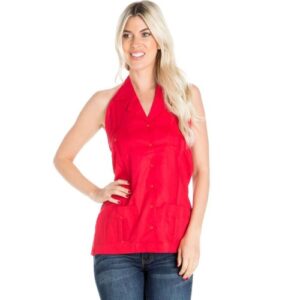 Women’s Sexy Guayabera Halter Top – Button Down Linen Blend