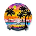 Ceramic Plate with Easel Decorated with Palm Sunset