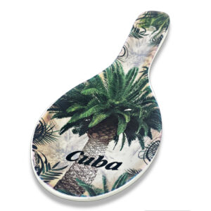 Ceramic Kitchen Spoon Rest with Tropical Palm Decoration