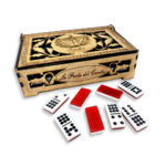 Double Nine Domino Set with Engraved Cuban coat of arms, in Elegant Wood Box