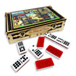 Double Nine Domino Set with Engraved Wood Box with Cuban Collage