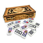 Double Nine Domino Set with Engraved Cuban Flag in Elegant Wood Box