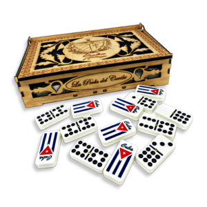 Double Nine Domino Set with Engraved Cuban Flag in Elegant Wood Box