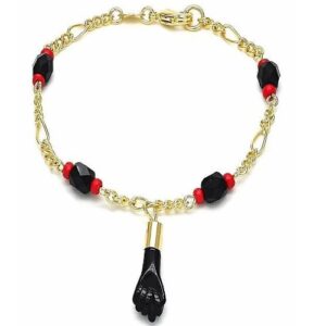 Children's Azabache Bracelet with Beads and Hand. Gold Filled 6" Long