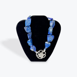 Chunky Blue Stone Necklace with Silver Coin Pendant