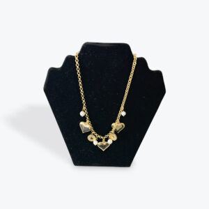 Gold Heart Charm Necklace with Pearls