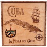 Engraved Wood Map of Cuba