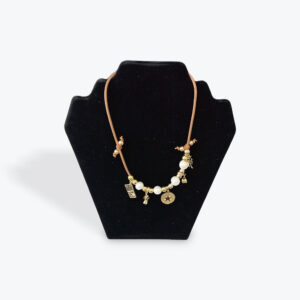 Leather Necklace with Pearls and Gold Charms