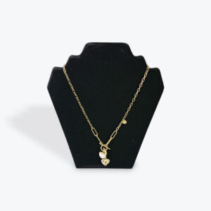 Gold Chain Necklace with Pearl and Heart Charms