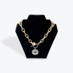 Chunky Gold Chain Necklace with Silver Coin Pendant