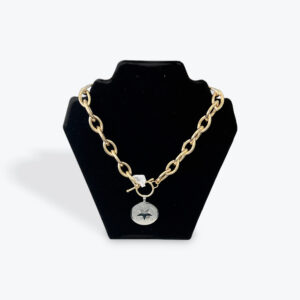 Chunky Gold Chain Necklace with Silver Coin Pendant