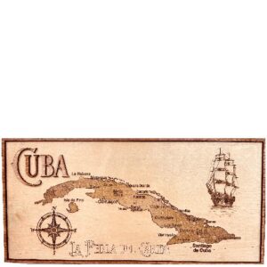Engraved Wood Map of Cuba 22" x 10"