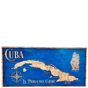 Engraved Wood Map of Cuba 22" x 10"