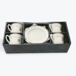 Porcelain Tea Cup and Saucer Set – 6-Piece White with Gold Detail