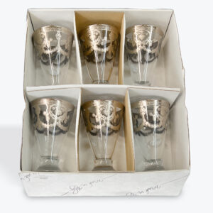 Silver Embossed Glass Tumbler Set – 6-Piece Baroque Style