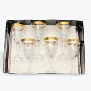 Twist-Stem Gold-Rimmed Wine Glass Set – 6-Piece with Cuban Emblem