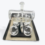 Globe Whiskey Decanter Set with Ship Inside – 4 Etched Glasses + Stand