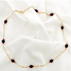 Azabache Necklace with Corals. Gold Filled 14" Long