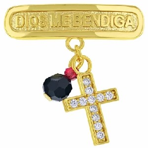 Dios Me Bendiga Baby Pin with Cross and Azabache Gold Filled