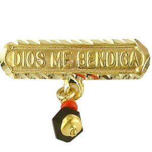 Dios Me Bendiga Baby Pin with Coral and Azabache 0.75" Gold Filled