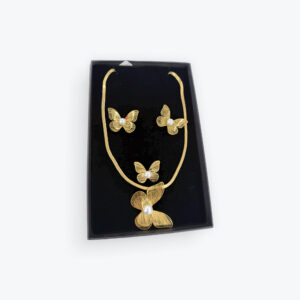 Gold Butterfly Jewelry Set with Pearls
