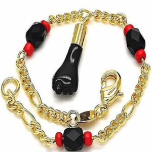 Adult Azabache Bracelet with Beads and Hand. Gold Filled 7 1/2″ Long
