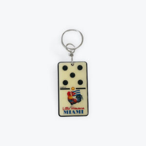 Domino Keychain – Little Havana Miami with Cuban Flag & Rooster