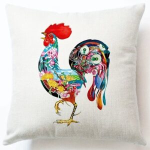 Water Color Rooster Throw Pillow 18″ x 18″