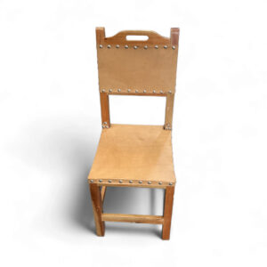 Rustic Cuban Taburete – Light Wood and Leather