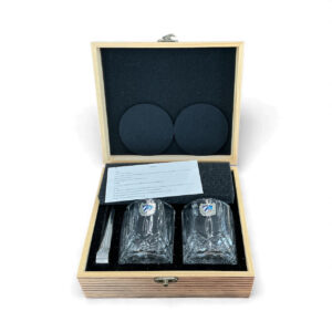 Cuban Emblem Whiskey Glass Gift Set – 2 Crystal Glasses in Wooden Box