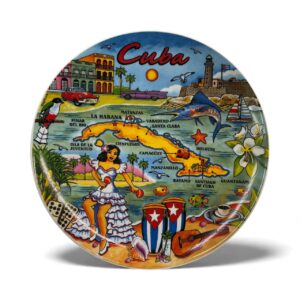 (8.5”) Cuba Decorative Plate – Map & Cultural Icons