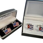 American Flag Cufflinks – Silver Tone | Gift Box Included