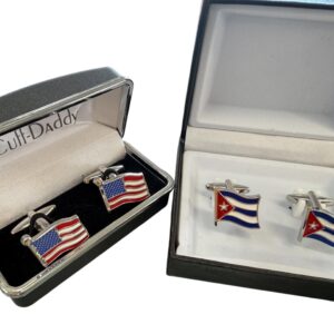 American Flag Cufflinks – Silver Tone | Gift Box Included